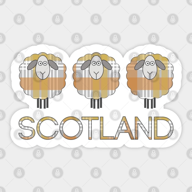 Trio of Scottish Metallic Tone Christmas Tartan Patterned Sheep Sticker by MacPean